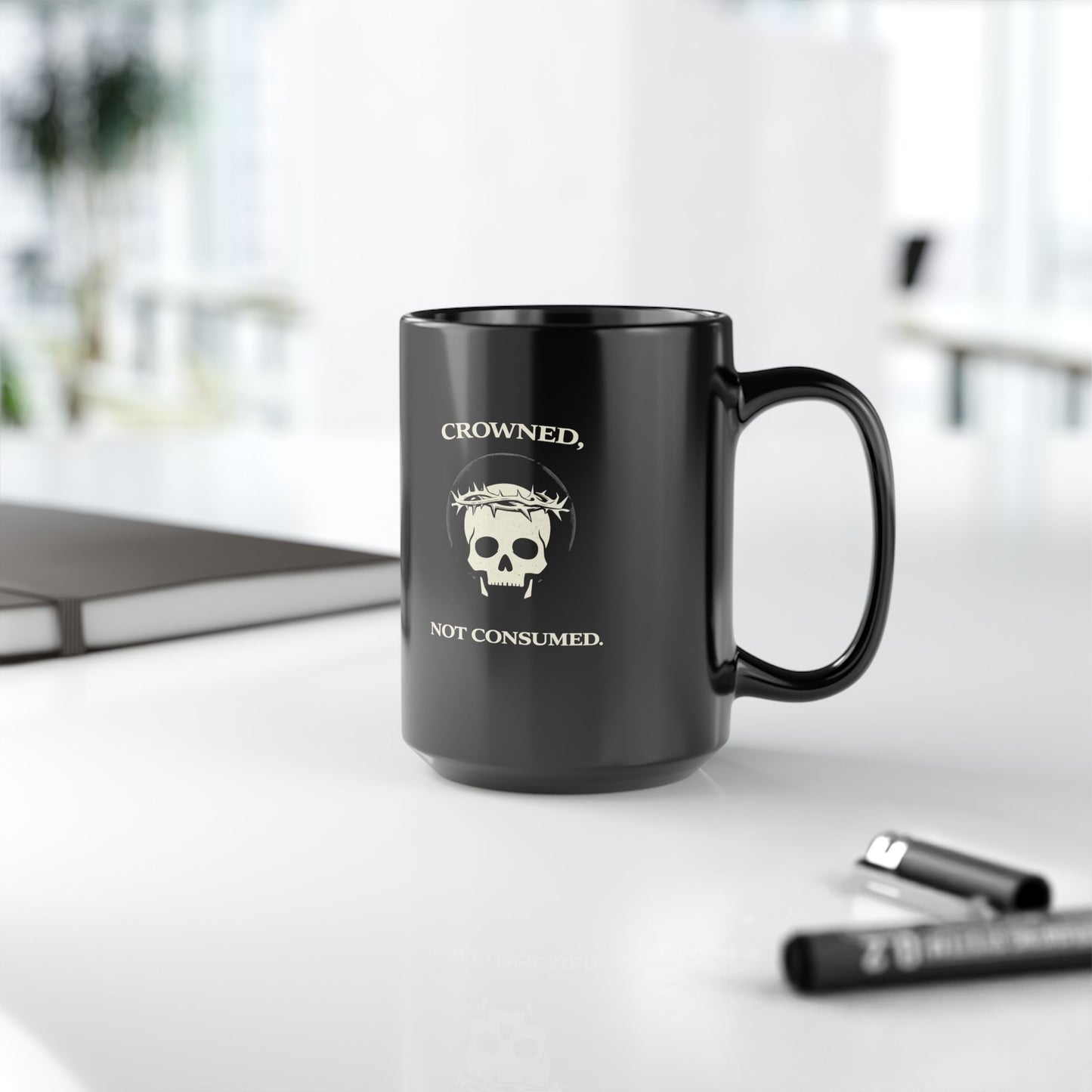Crowned Not Consumed Skull Mug — Black Christian Faith Coffee Cup (11oz & 15oz)