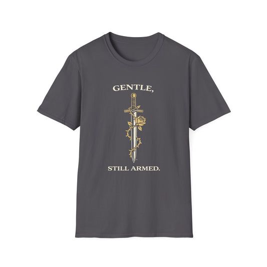 "Gentle, Still Armed" Sword & Rose Graphic Tee