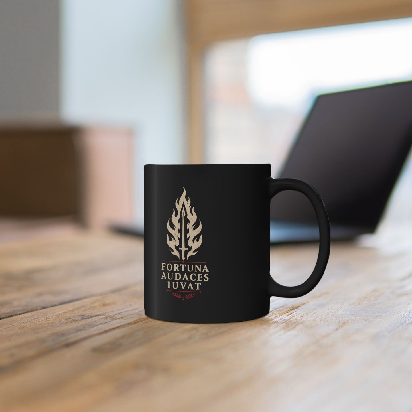 FORTUNA AUDACES IUVAT Flame Blade Black Mug