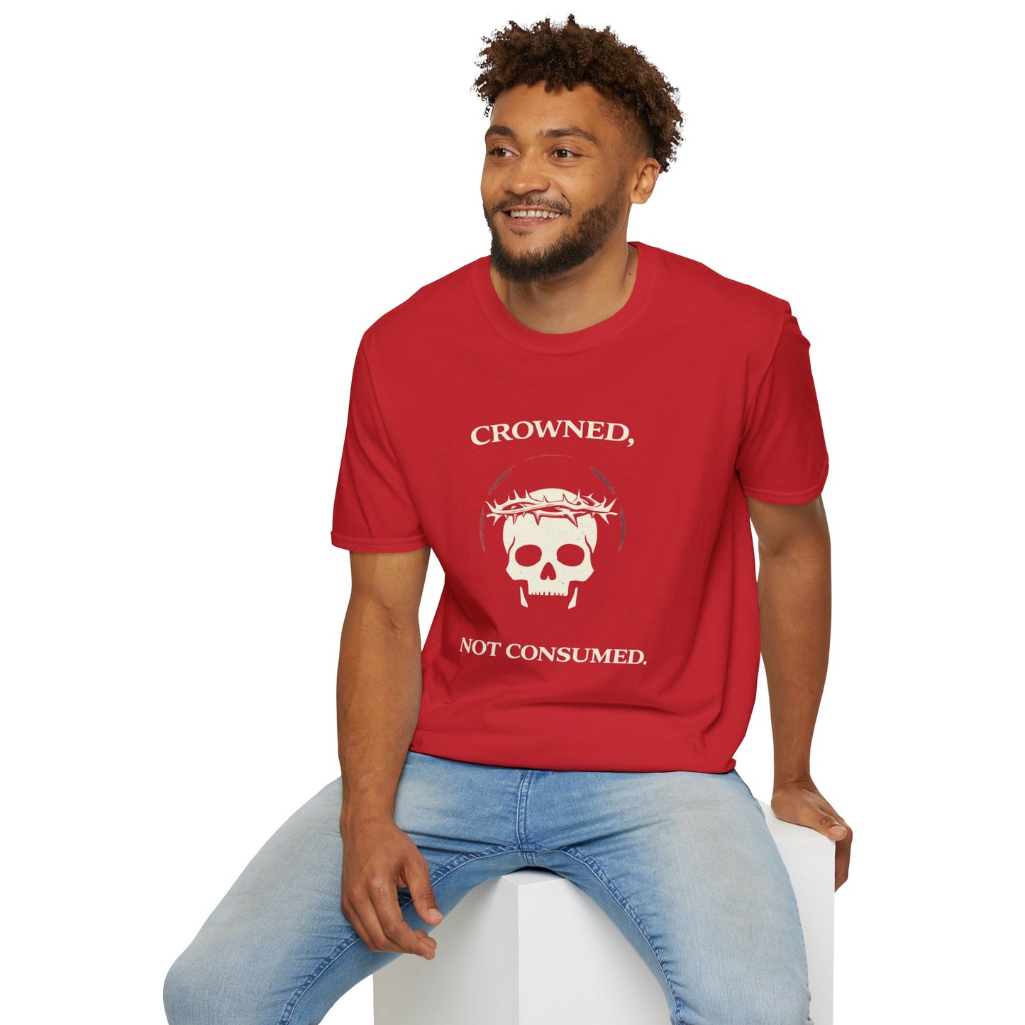 Crowned Not Consumed T-Shirt — Skull with Crown of Thorns Christian Gothic Tee