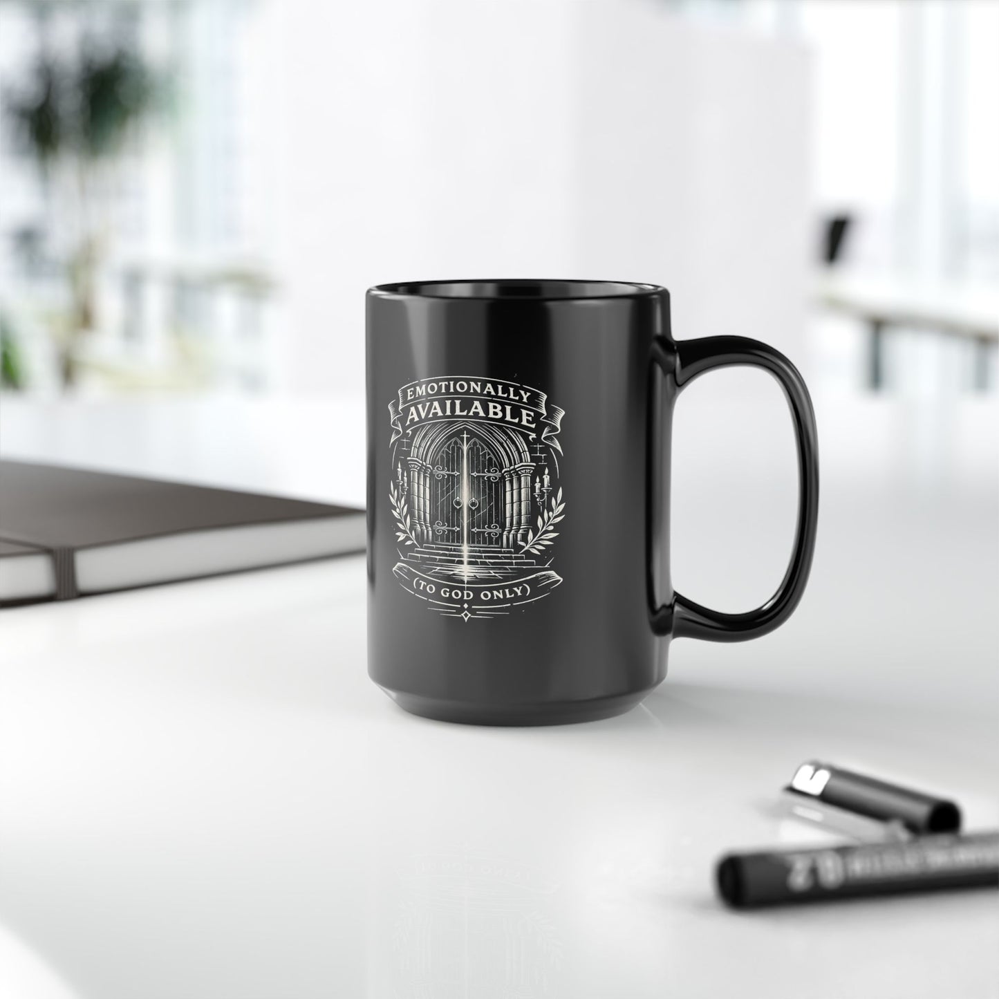 Emotionally Available Mug — Gothic Gate 11/15oz Black Coffee Cup