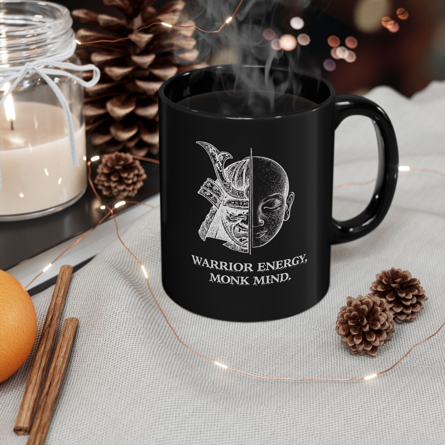 Warrior Energy, Monk Mind Coffee Mug — Black Ceramic 11oz/15oz