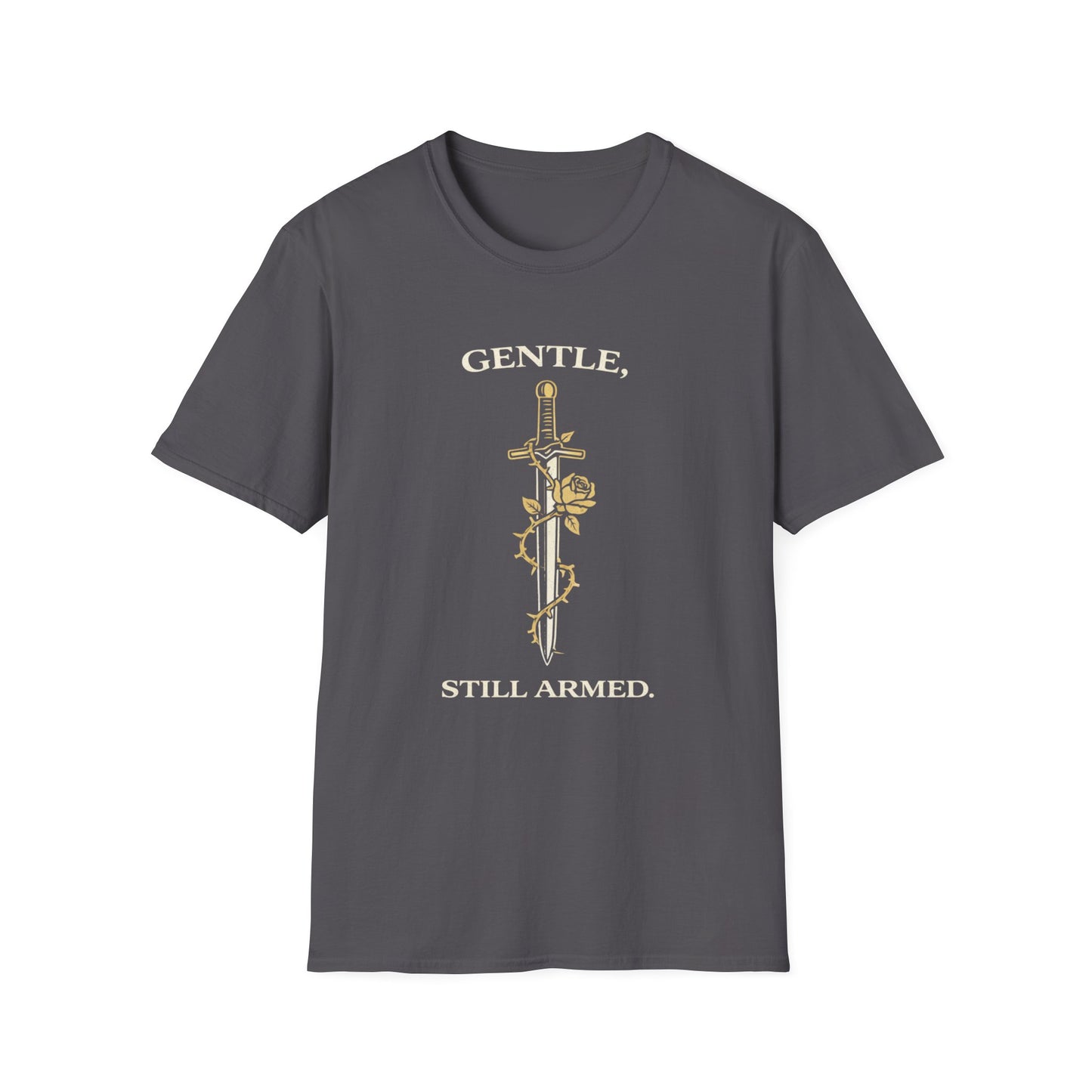 "Gentle, Still Armed" Sword & Rose Graphic Tee