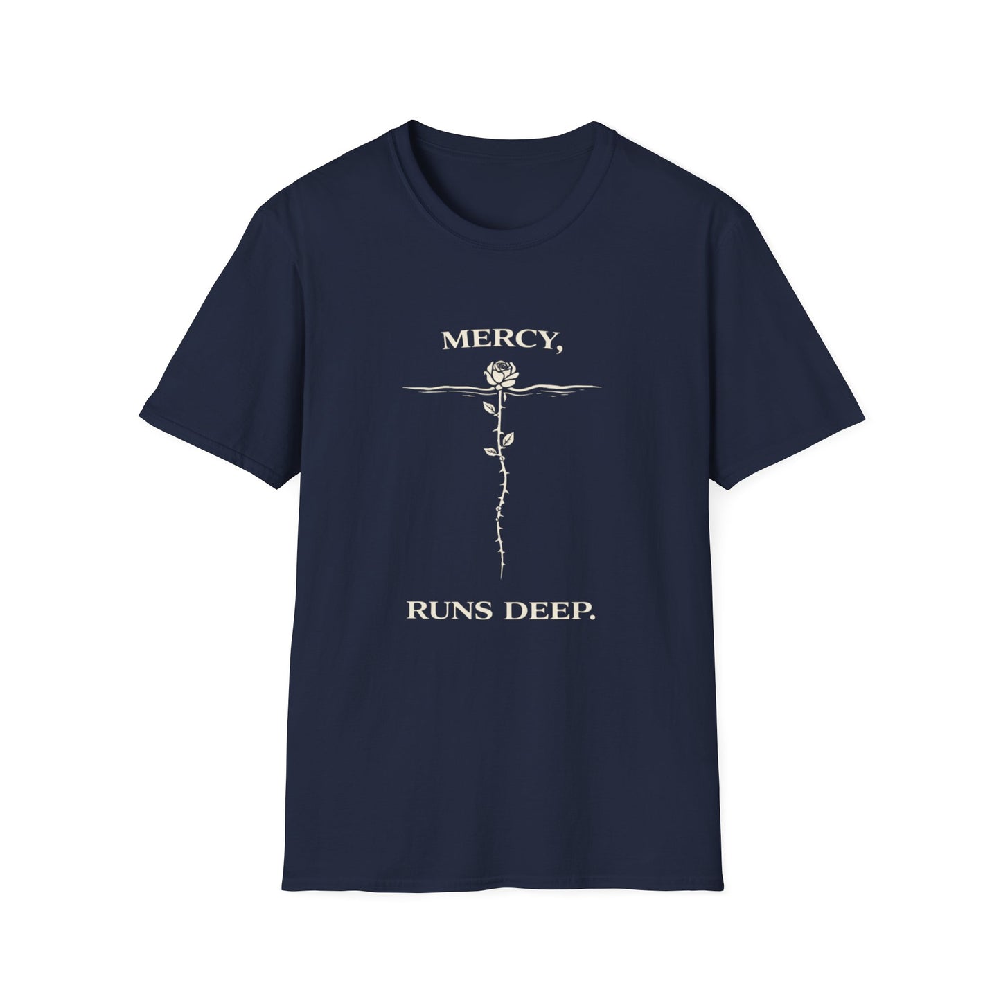Mercy Runs Deep T-Shirt — Vintage Rose Graphic Faith Tee