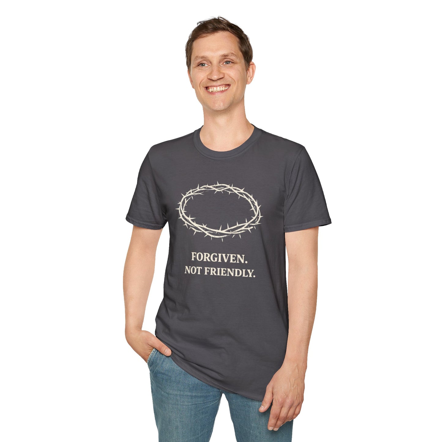 Forgiven Not Friendly T-Shirt — Crown of Thorns Christian Faith Tee