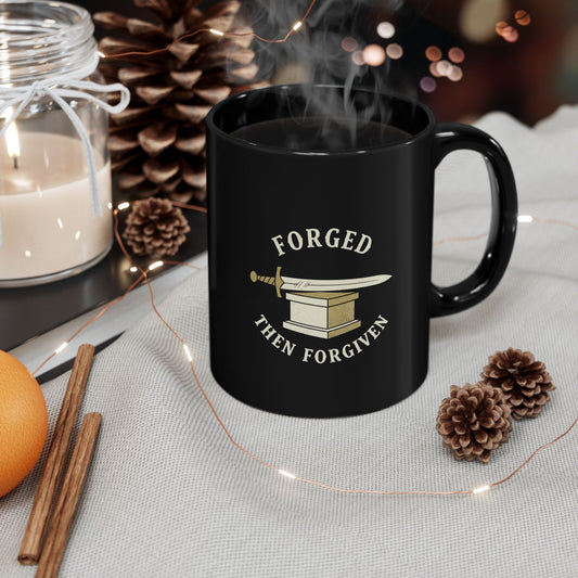 Forged Then Forgiven Black Mug – Sword & Anvil Coffee Cup (11oz/15oz)