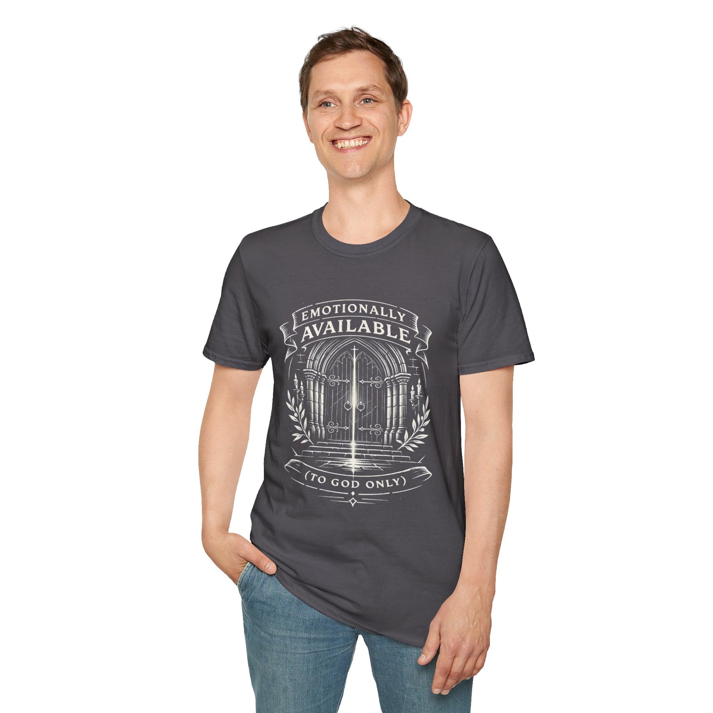 Emotionally Available {To God Only) Vintage Church Gate Graphic T-Shirt