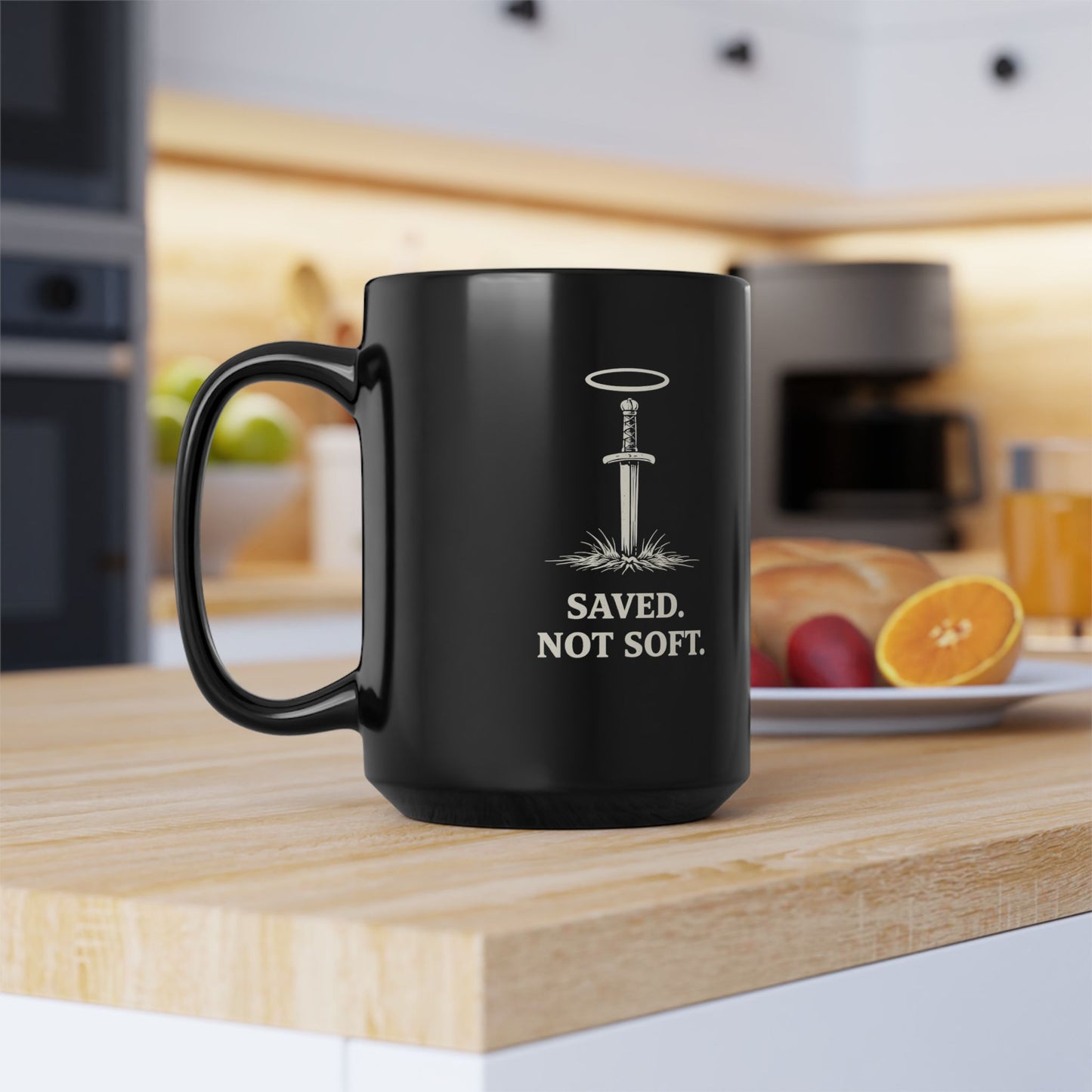 Saved Not Soft — Black Coffee Mug (11oz & 15oz)