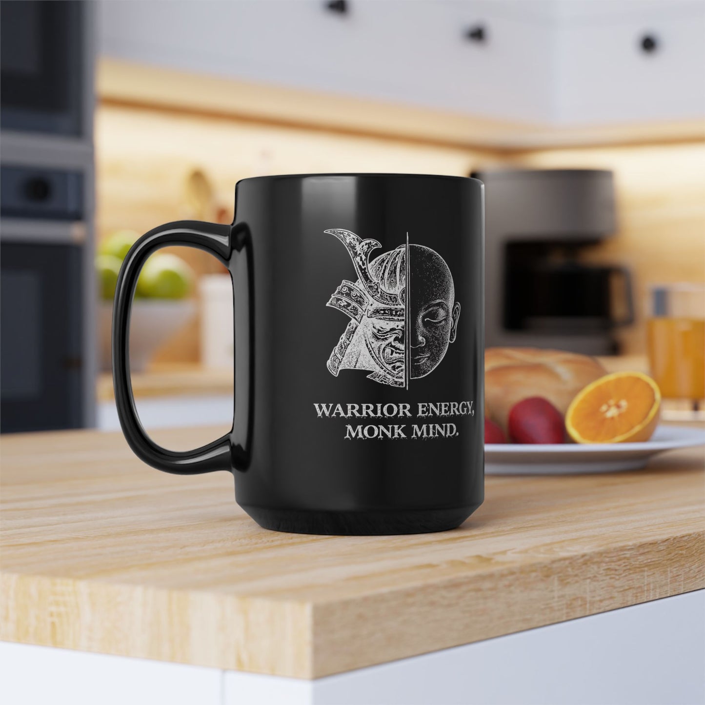 Warrior Energy, Monk Mind Coffee Mug — Black Ceramic 11oz/15oz