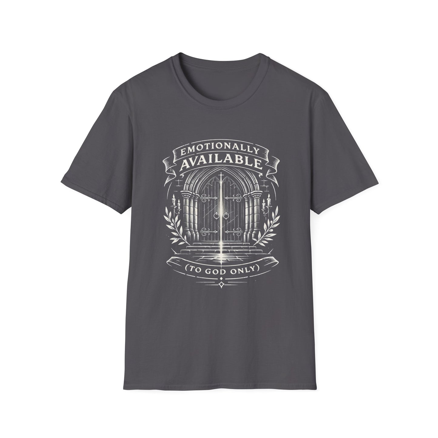 Emotionally Available {To God Only) Vintage Church Gate Graphic T-Shirt