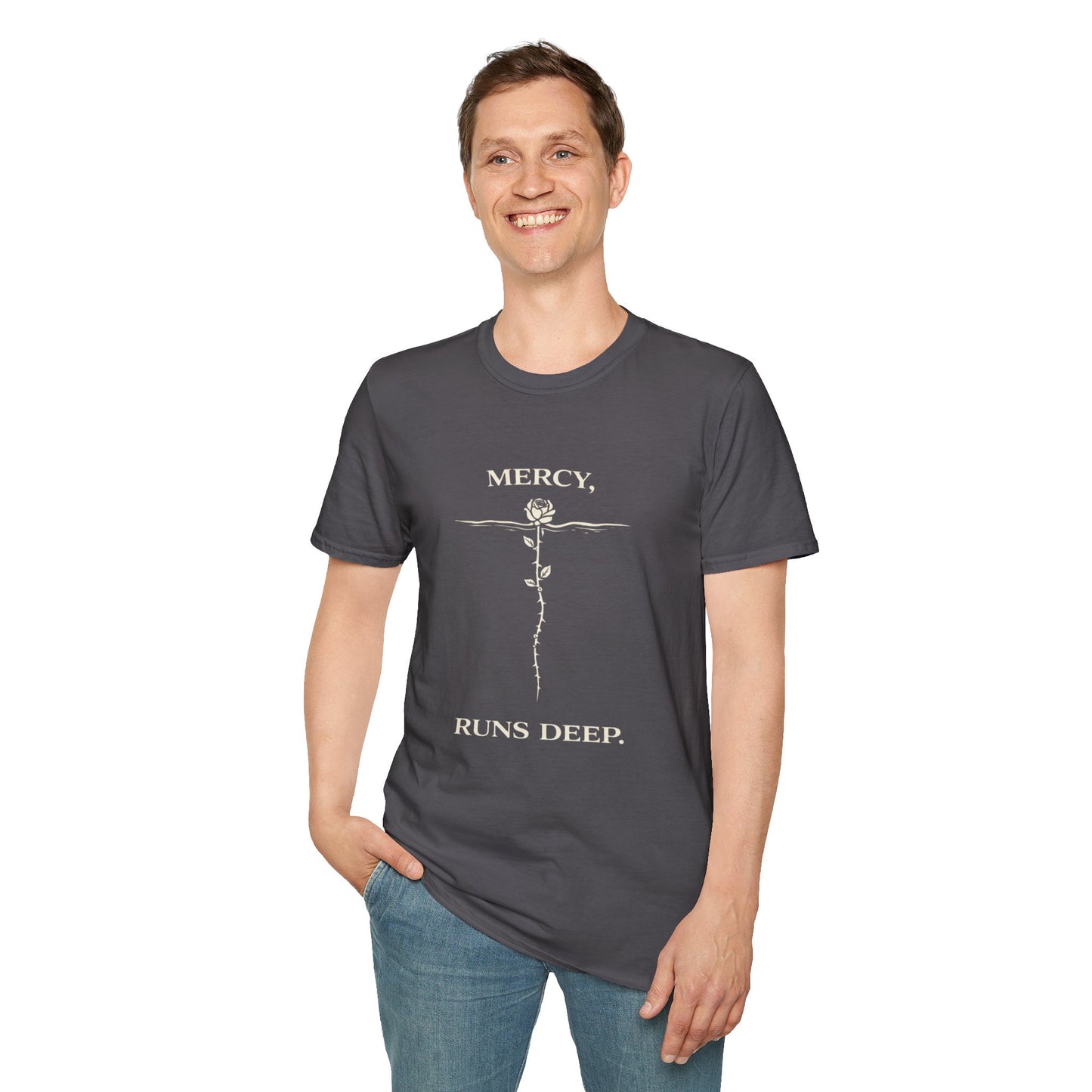 Mercy Runs Deep T-Shirt — Vintage Rose Graphic Faith Tee