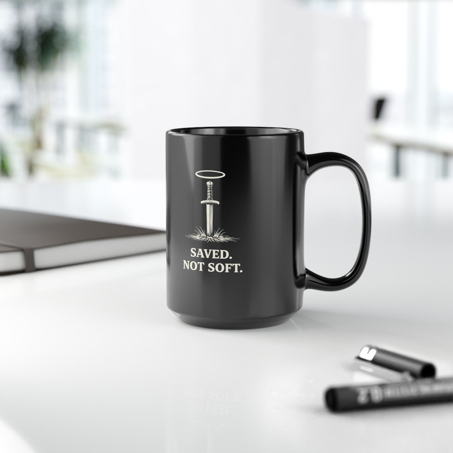 Saved Not Soft — Black Coffee Mug (11oz & 15oz)