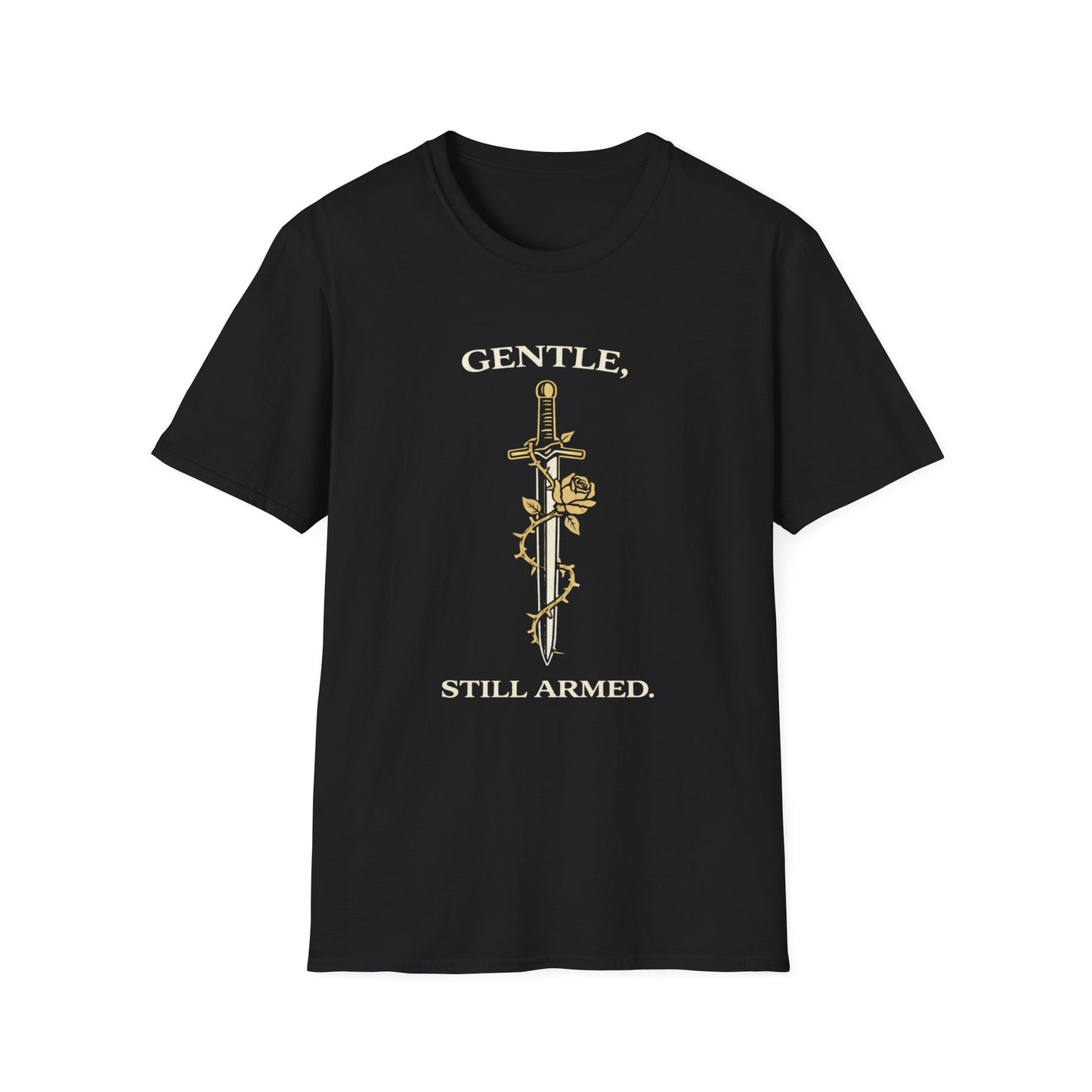 "Gentle, Still Armed" Sword & Rose Graphic Tee