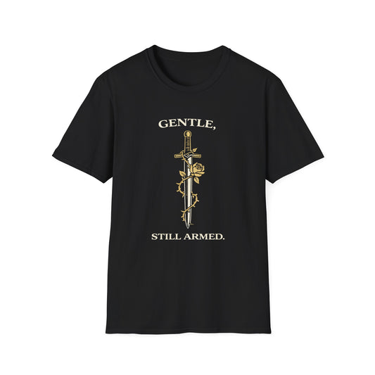 "Gentle, Still Armed" Sword & Rose Graphic Tee