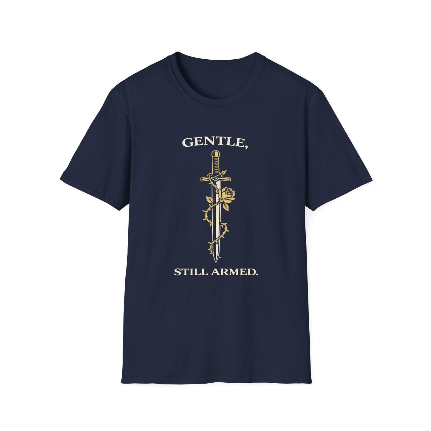 "Gentle, Still Armed" Sword & Rose Graphic Tee