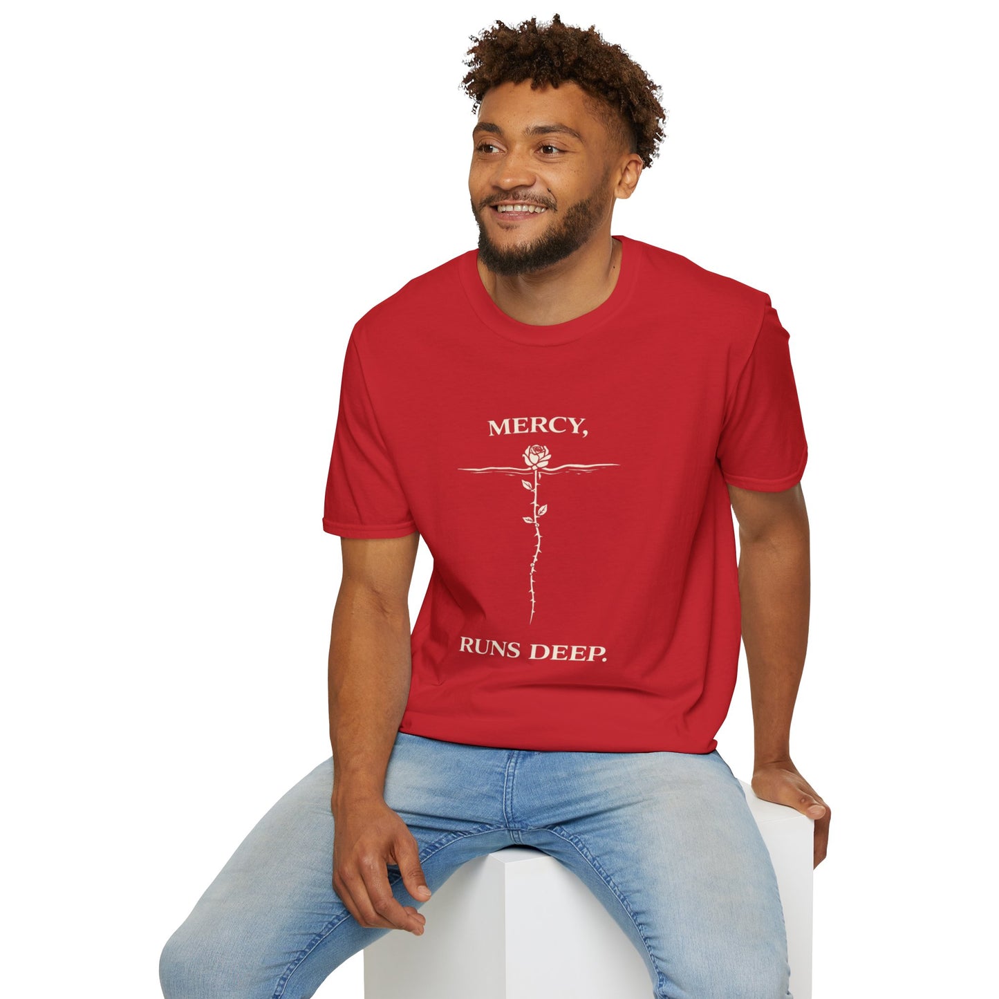 Mercy Runs Deep T-Shirt — Vintage Rose Graphic Faith Tee