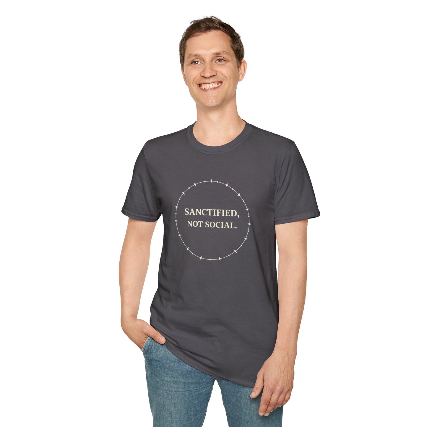 Sanctified, Not Social Tee — Faith-Based Barbed Wire Graphic T-Shirt