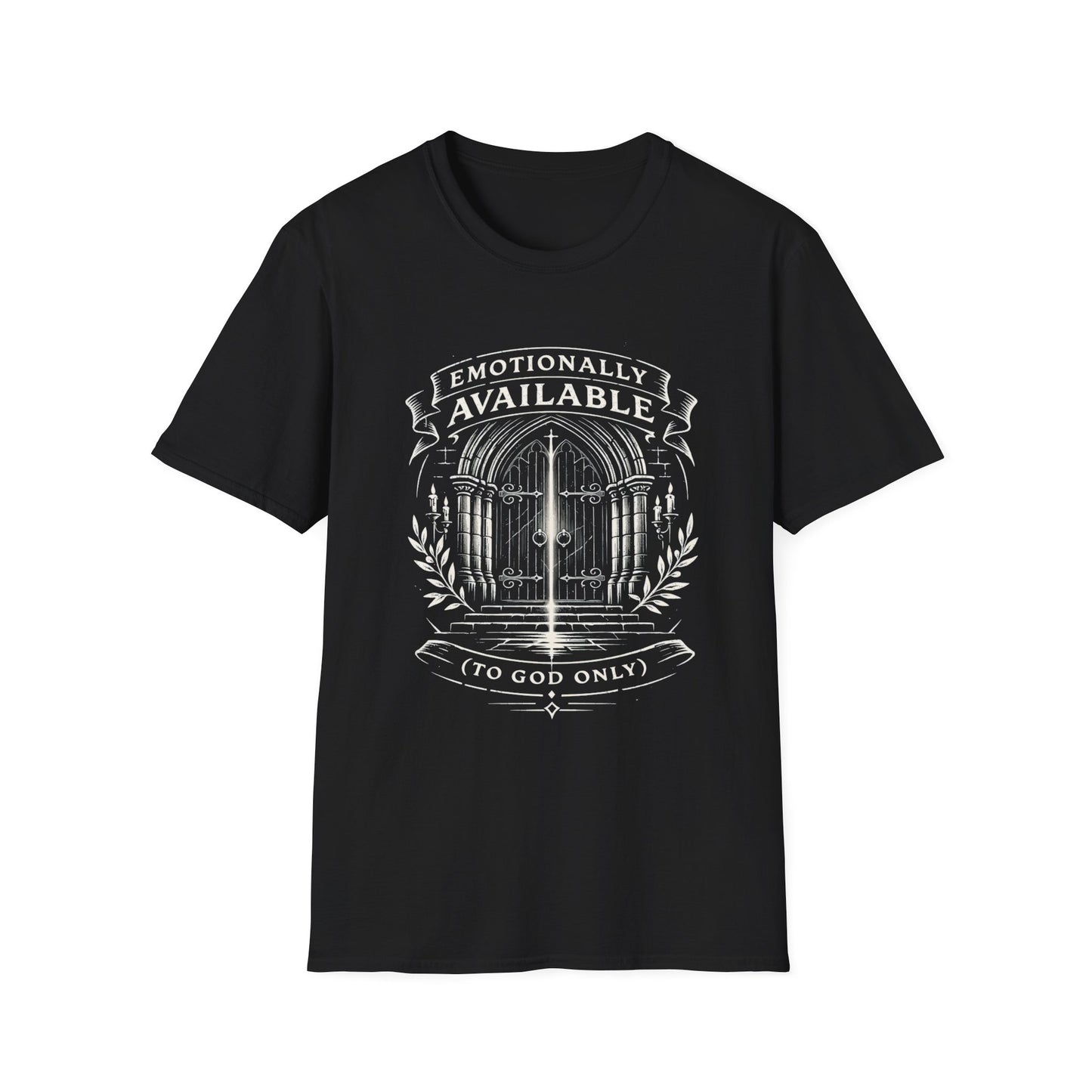 Emotionally Available {To God Only) Vintage Church Gate Graphic T-Shirt