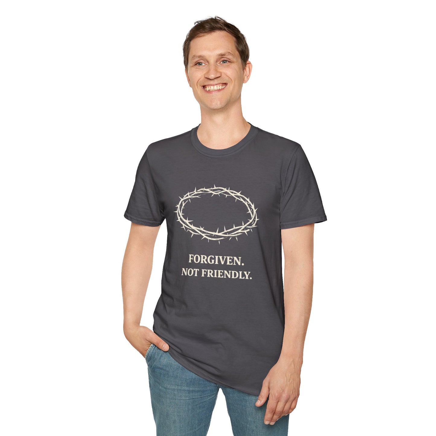 Forgiven Not Friendly Tee — Christian Crown of Thorns Graphic T-Shirt
