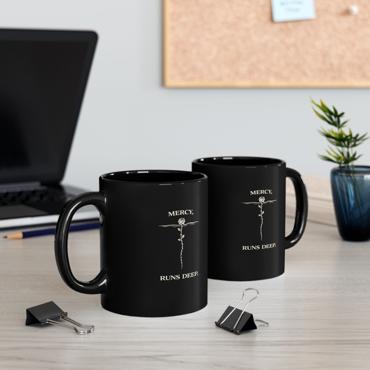 Mercy Runs Deep Black Mug — Gothic Skull Rose Coffee Cup (11oz & 15oz)
