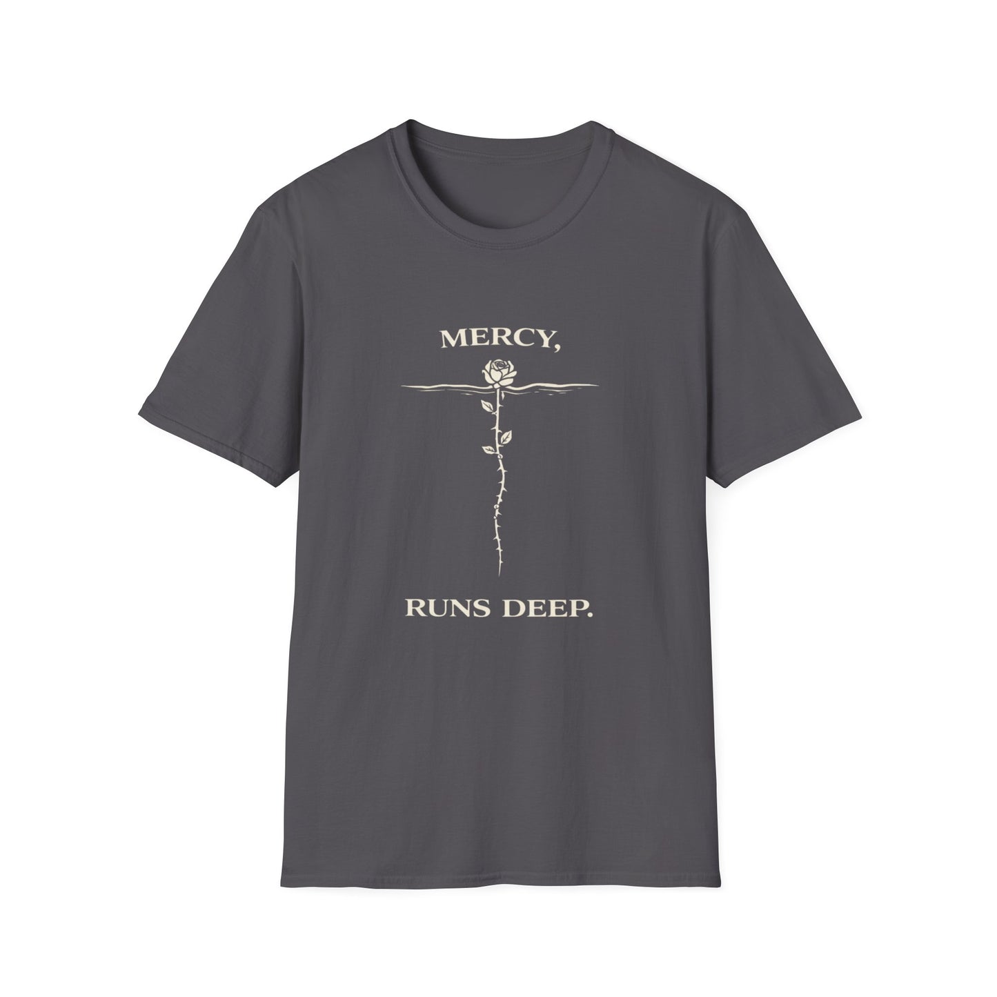 Mercy Runs Deep T-Shirt — Vintage Rose Graphic Faith Tee
